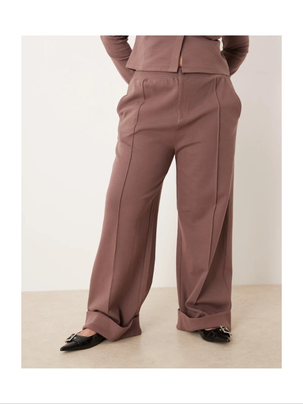 Curve Interlock Cuffed Hem Wide Leg Pants